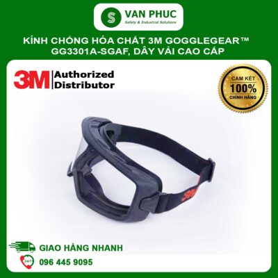 Kính Chống Hóa Chất 3M™ GoggleGear™ Dòng 3000 GG3301A-SGAF, TPV,Trong Suốt Scotchgard™ AF/AS, Dây Vải Cao Cấp