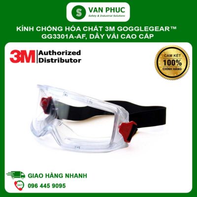 Kính chống hóa chất 3M™ GoggleGear™ Dòng 3000 GG3001A-AF, vật liệu PVC, Tròng Kính Trong Suốt AF/AS, Dây Đeo Vải